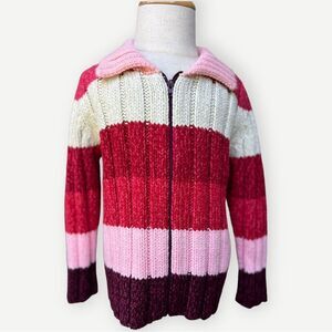 Old Navy Girls Toddler Kids Zip Up Pink Striped Collared Sweater. 3. 3T.
